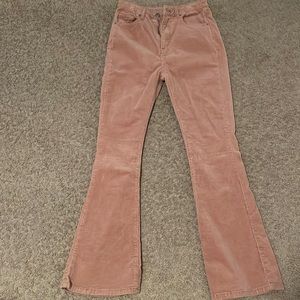 Flaired pink velvet highwaisted jeans
